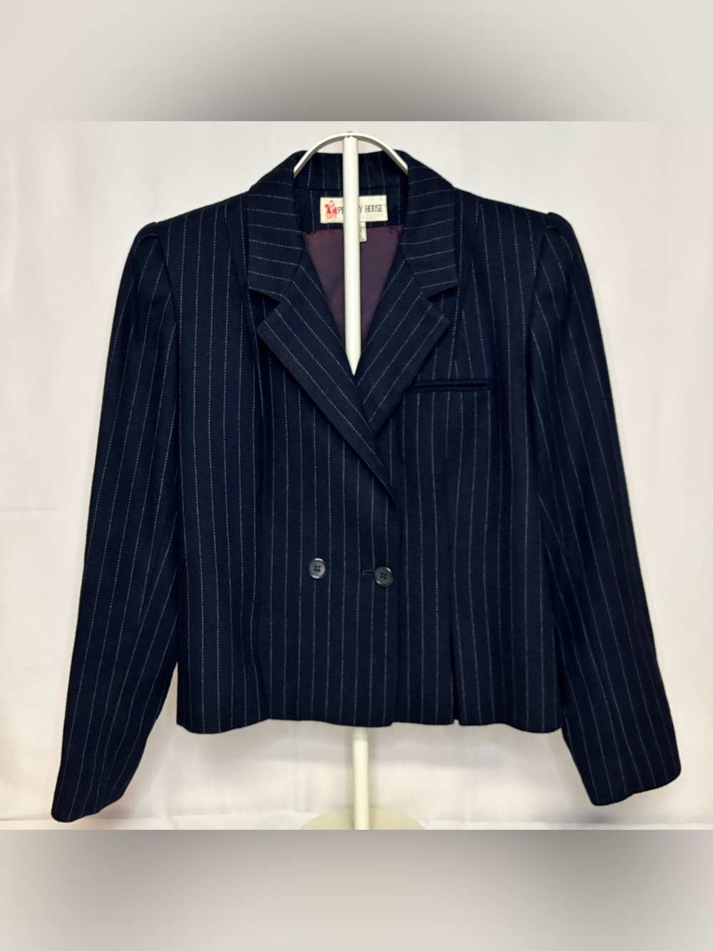 VTG Peabody House Navy Pinstripe Blazer Double Breasted Wool Jacket Sz 11/12
